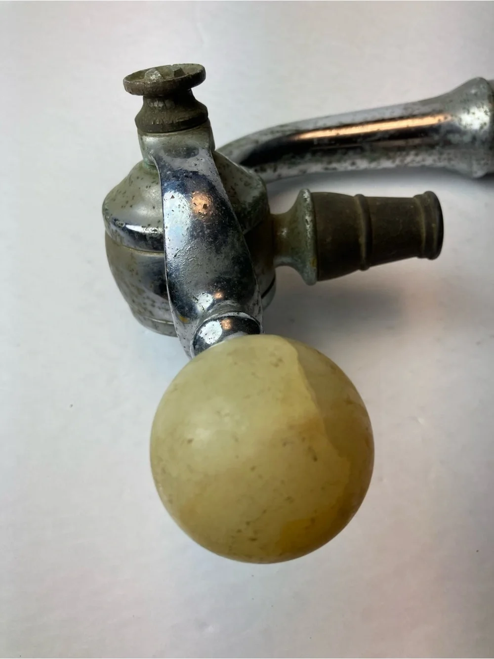 Antique Soda Jerk Gooseneck Draft Fountain Handle With Marble Knob / Spout Head